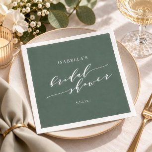 Minimalist Script Custom Bridal Shower Dark Sage Napkins
