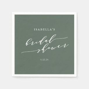 Minimalist Script Custom Bridal Shower Dark Sage Napkins
