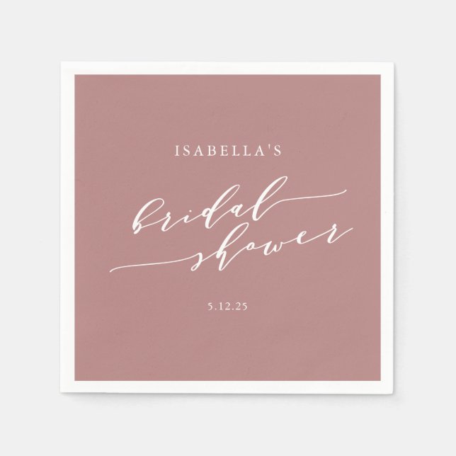 Minimalist Script Custom Bridal Shower Dusty Rose Napkins (Front)