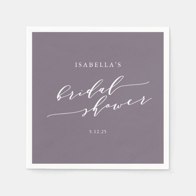 Minimalist Script Custom Bridal Shower Plum Purple Napkins (Front)