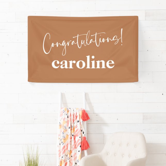 Minimalist Script Custom Congratulation Terracotta Banner (Insitu)