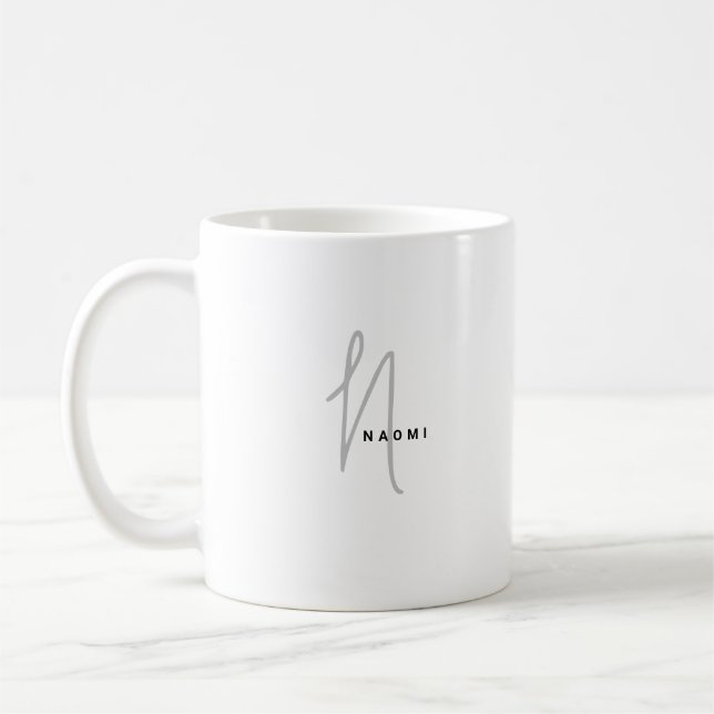 Minimalist Script | Custom Monogram and Name Coffee Mug (Left)