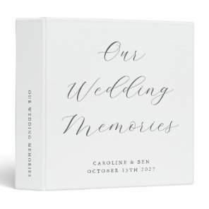 Minimalist Script Custom Wedding Photo White 3 Ring Binder