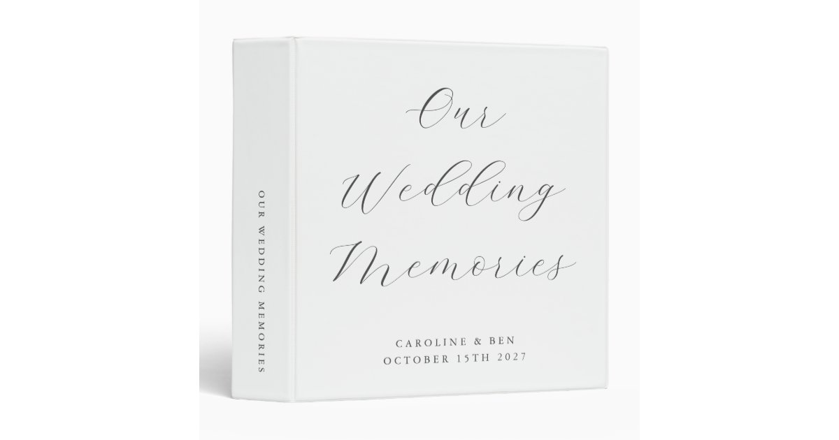 Minimalist Script Custom Wedding Photo White 3 Ring Binder | Zazzle