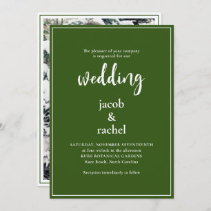 Minimalist Script Dark Forest Green Photo Wedding Invitation
