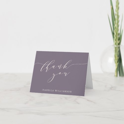 Minimalist Script Dark Purple Bridal Shower Custom Thank You Card