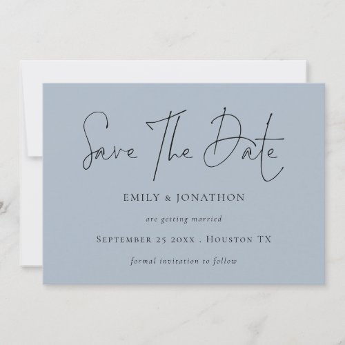 Minimalist Script Dusty Blue Wedding Save The Date