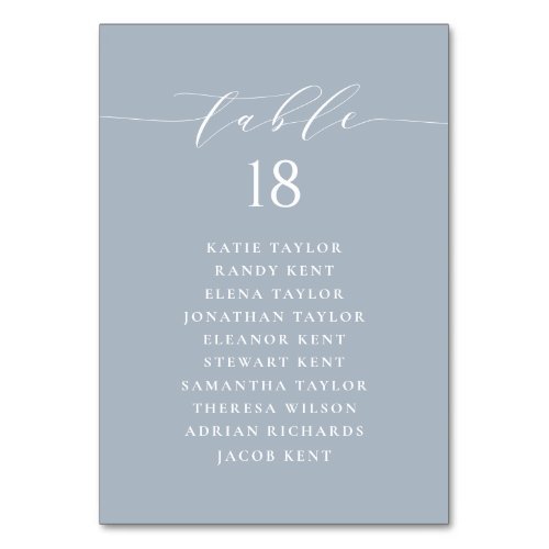 Minimalist Script Dusty Blue Wedding Seating Plan Table Number