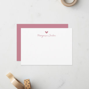 Minimalist Script Dusty Rose Heart Personalized Note Card