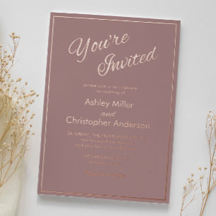 Minimalist Script Dusty Rose Wedding Foil Invitation