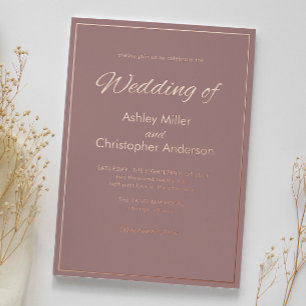 Minimalist Script Dusty Rose Wedding Foil Invitation