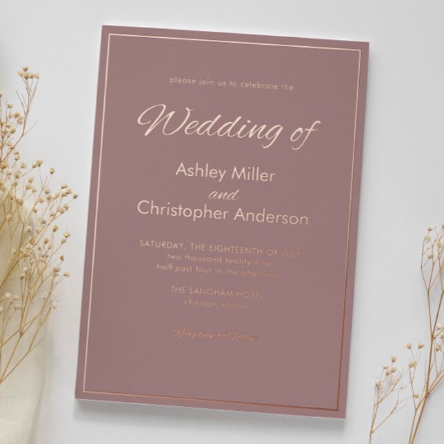 Minimalist Script Dusty Rose Wedding Foil Invitation (Creator Uploaded)