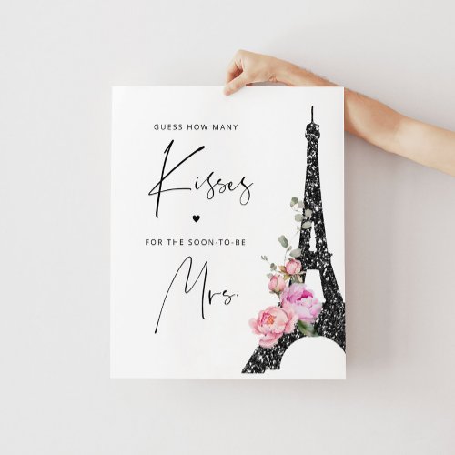 Minimalist script Eiffel tower How many kisses Poster