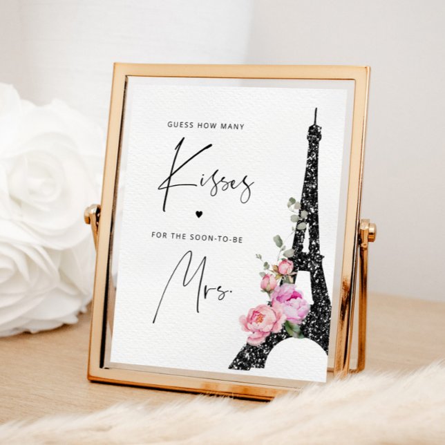 Minimalist script Eiffel tower How many kisses Poster (Creator Uploaded)