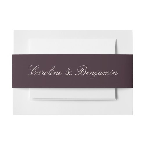 Minimalist Script Elegant Plum Wedding Names Invitation Belly Band