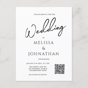 Minimalist Script Elegant QR Code Wedding Invitation Postcard