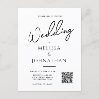 Minimalist Script Elegant QR Code Wedding Invitation Postcard