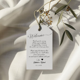 Minimalist script elegant welcome wedding gift ta tags