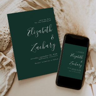Minimalist Script Emerald Green Save the Date Announcement