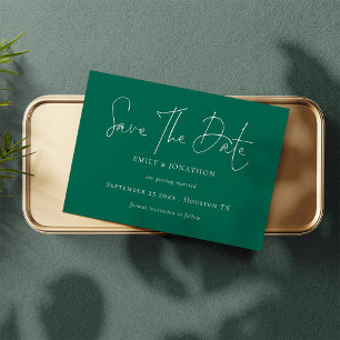 Minimalist Script Emerald Save The Date