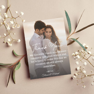 Minimalist Script Faded Photo Wedding Thank You Note Card