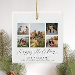 Minimalist Script Family Photo Collage Ceramic Ornament<br><div class="desc">Create your own personalized family photo collage ornament.</div>