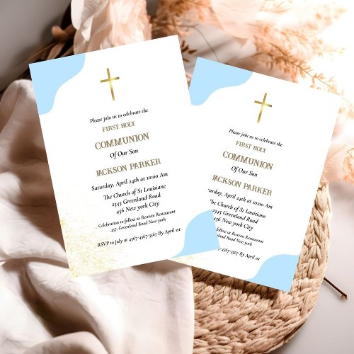 Minimalist script first holy communion  invitation