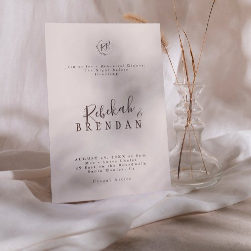 Minimalist Script Floral Monogram Rehearsal Dinner