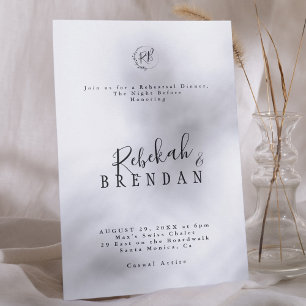 Minimalist Script Floral Monogram Rehearsal Dinner Invitation