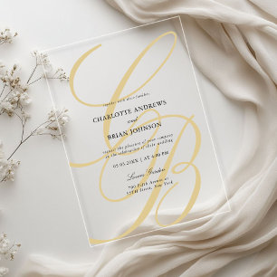 Minimalist Script Font Monogram Elegant Wedding Acrylic Invitations