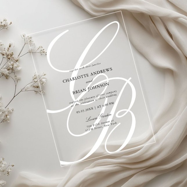 Minimalist Script Font Monogram | Elegant Wedding Acrylic Invitations (Minimalist Script Font Monogram | Elegant Wedding Acrylic Invitations)