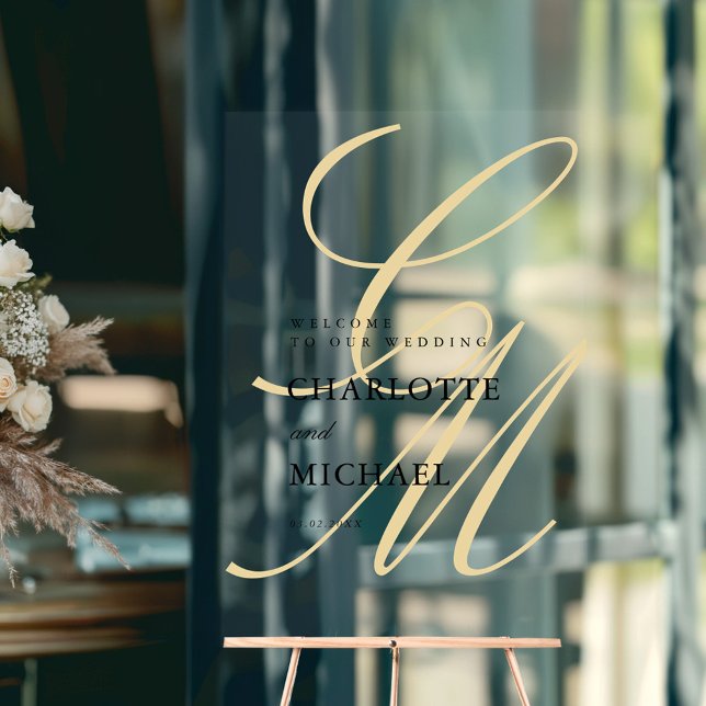 Minimalist Script Font Monogram | Elegant Wedding Acrylic Sign (Minimalist Script Font Monogram | Elegant Wedding Acrylic Sign with your name and date)