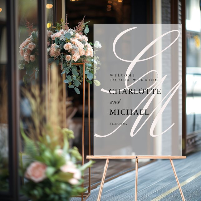 Minimalist Script Font Monogram | Elegant Wedding Acrylic Sign (Minimalist Script Font Monogram | Elegant Wedding Acrylic Sign with your name and date.)