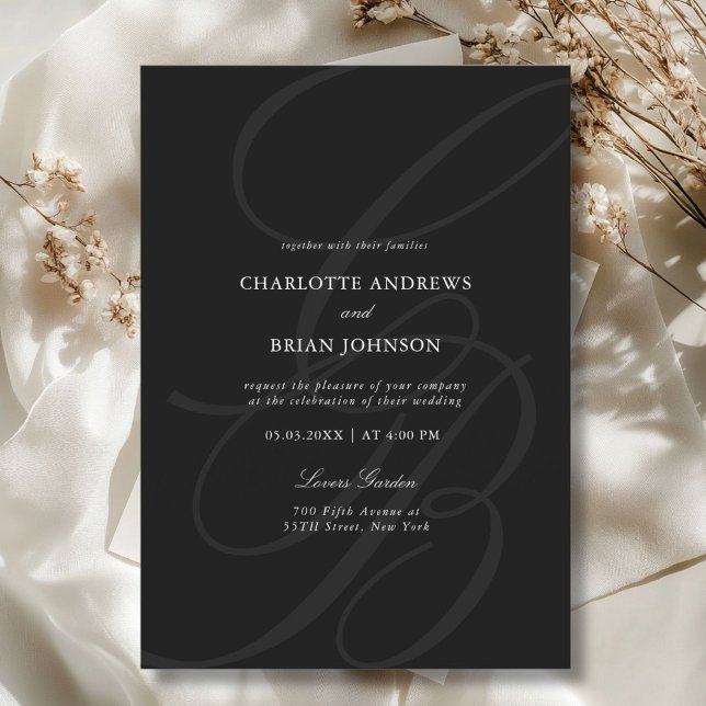 Minimalist Script Font Monogram | Elegant Wedding Invitation (Minimalist Script Font Monogram | Elegant Wedding Black Invitation)