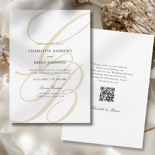 Minimalist Script Font Monogram QR Code Wedding Invitation (Minimalist Script Font Monogram QR Code Wedding Invitation)