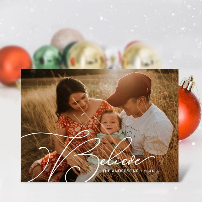 Minimalist Script Font Typography Believe Holiday Card (Creator Uploaded)