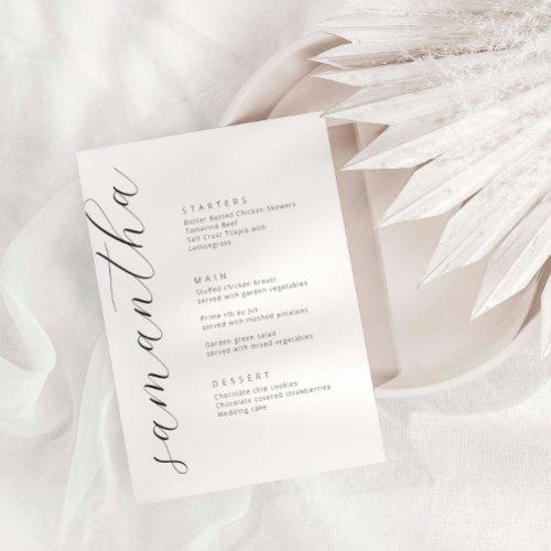 Minimalist Script Font Wedding Menu Card with Name