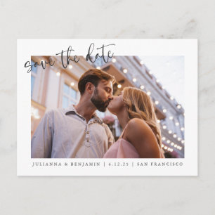 Minimalist Script Full Photo Wedding Save Date Postcard