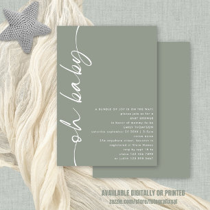 Minimalist Script Girl or Boy Sage Oh Baby Shower Invitation