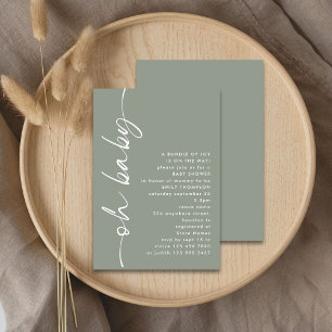 Minimalist Script Girl or Boy Sage Oh Baby Shower Invitation