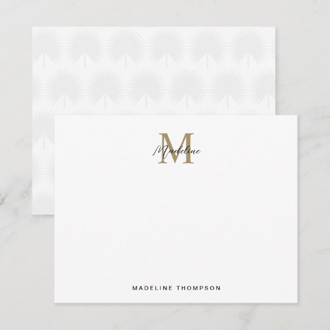 Minimalist Script Gold Anahaw Leaves Monogram Note Card (Front/Back)