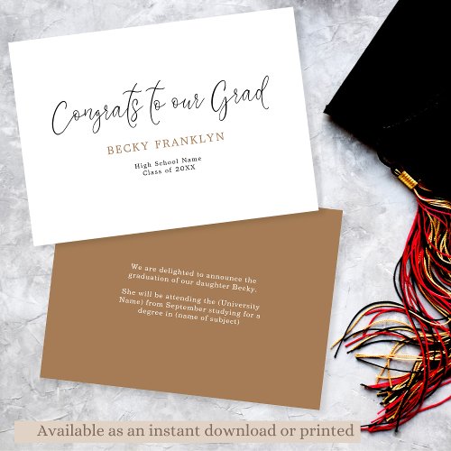 Minimalist Script Graduation Annnouncement Announcement