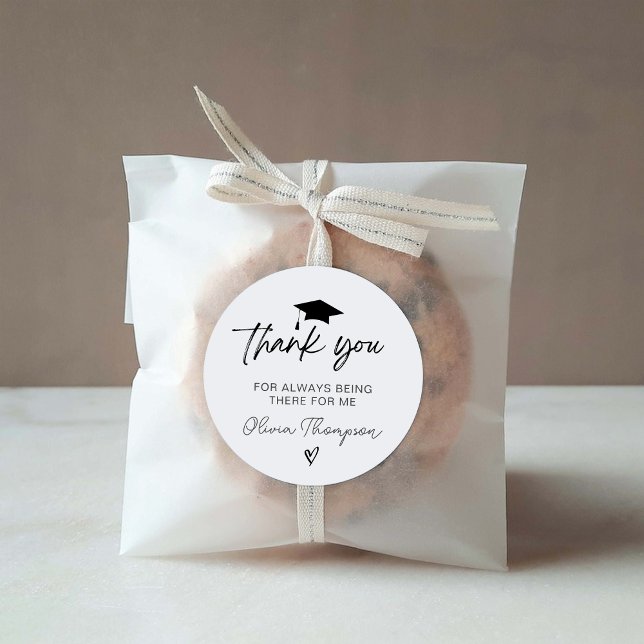 Minimalist Script Graduation Thank You Classic Round Sticker (Creator Uploaded)
