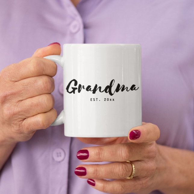 Minimalist Script Grandma Established Year  Two-Tone Coffee Mug (Creator Uploaded)
