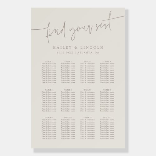 Minimalist Script Greige Wedding Seating Chart Foam Board