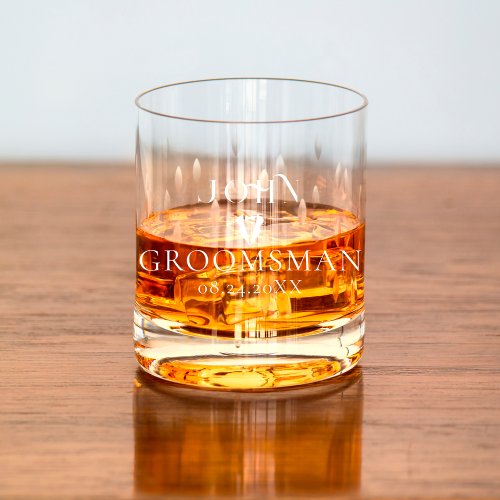 Minimalist Script Groomsman Monogram Bridal Party Whiskey Glass