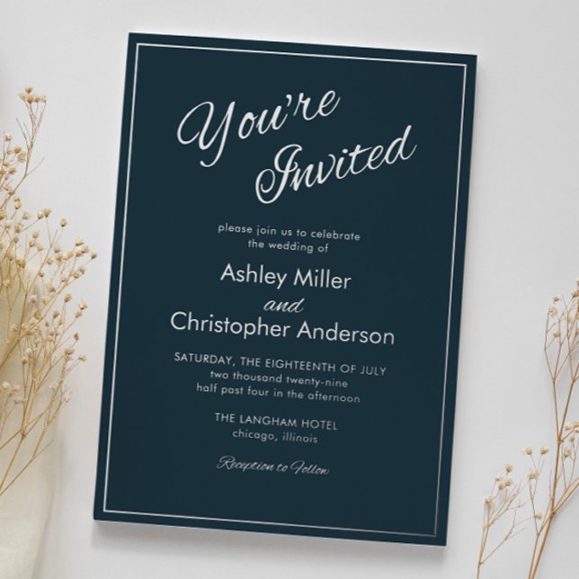 Minimalist Script Gunmetal Blue Wedding Foil Invitation (Creator Uploaded)