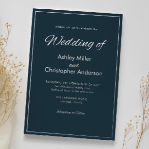 Minimalist Script Gunmetal Blue Wedding Foil Invitation