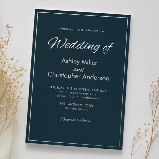 Minimalist Script Gunmetal Blue Wedding Foil Invitation (Creator Uploaded)