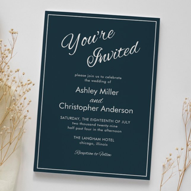 Minimalist Script Gunmetal Blue Wedding Invitation (Creator Uploaded)